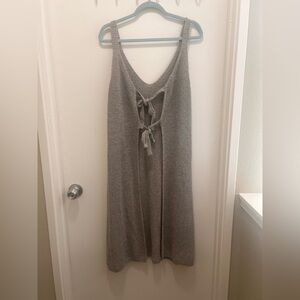 Y2K Knit Tie Front Midi Cardigan Dress Gray Open Layering Boho Minimal Japan OS